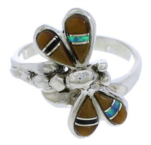 Multicolor Southwest Sterling Silver Dragonfly Ring Size 7-1/4 FX22712